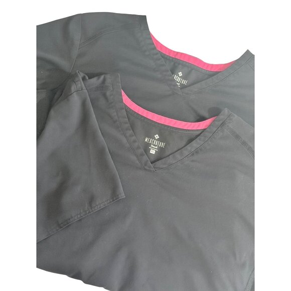 Lot of 2 Med Couture Womens Black V-Neck Scrub Top Size XL Nurse Uniform Medical - Picture 1 of 16